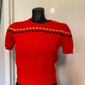 Too Cute Red Floral Knit Sweater